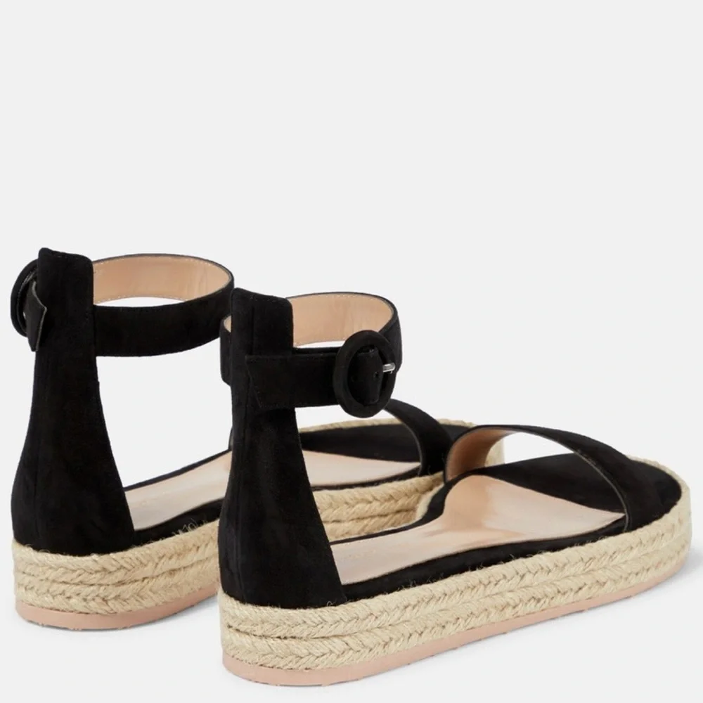 Gianvito Rossi Portofino Black Espadrille Wedge, Sz 36.5